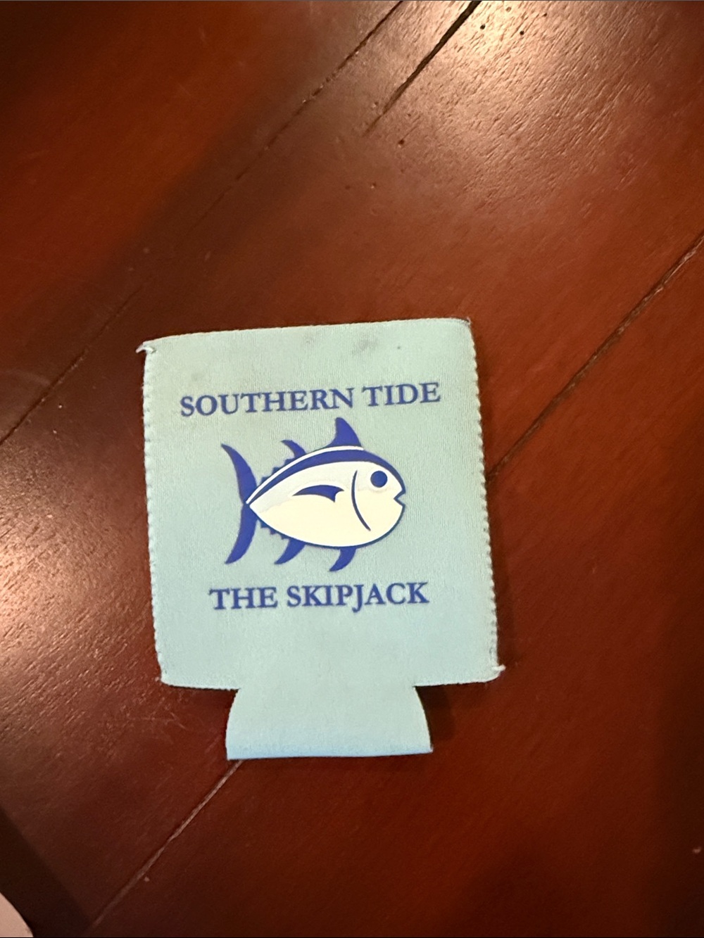 Southern Tide Light Blue Neoprene Can Cooler with Navy Fish Logo